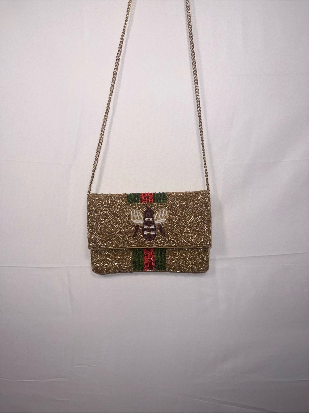 Boutique Women Beaded Gold/Red/Green Bee Design Cross Body Purse NWOT - Picture 3 of 15